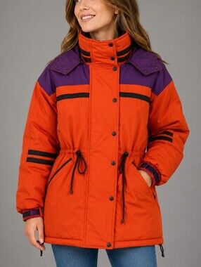 VTG MIXED BLUES 1980s Colorblock Double Breasted Hooded Winter Ski Coat